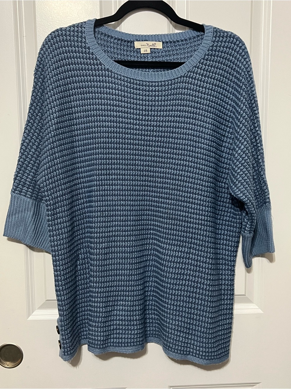Simply Noelle Blue Textured Oversized 3/4 Sleeve Knit Sweater - Size S/M